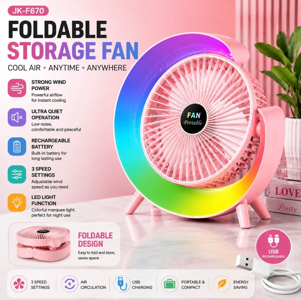 Portable Foldable USB Rechargeable Storage Fan