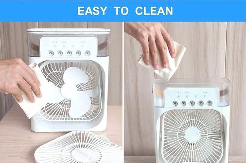 3-in-1 Portable Air Cooler Fan – Mist Spray, USB Rechargeable & LED Light
Mini USB Cooling Fan with Water Misty