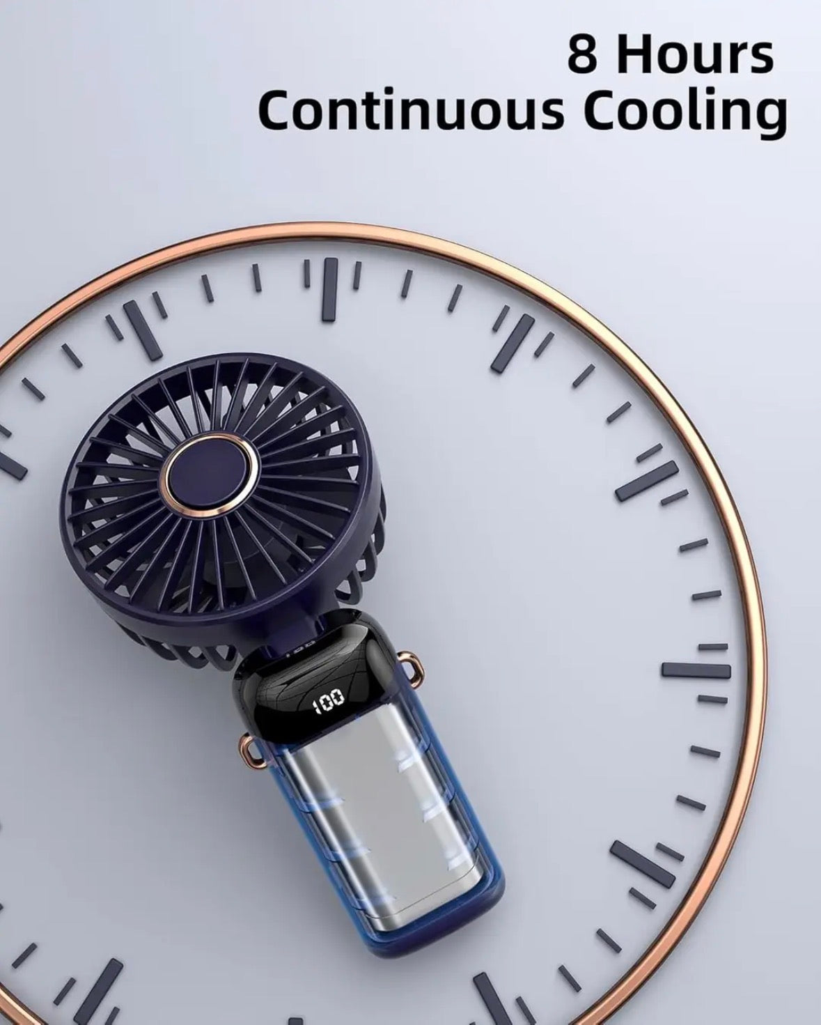 Digital Display, Foldable Phone Stand & Neck Strap – 5-Speed Mini Cooling Fan
