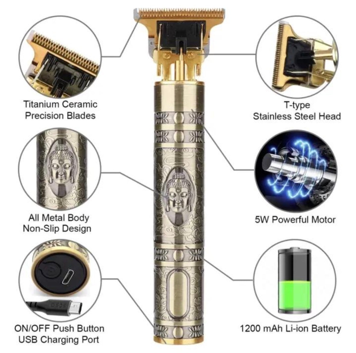 Vintage T9 Hair Trimmer – Rechargeable Cordless Beard & Hair Clipper Professional T9 Zero-Gap Hair Trimmer – USB Rechargeable Cordless